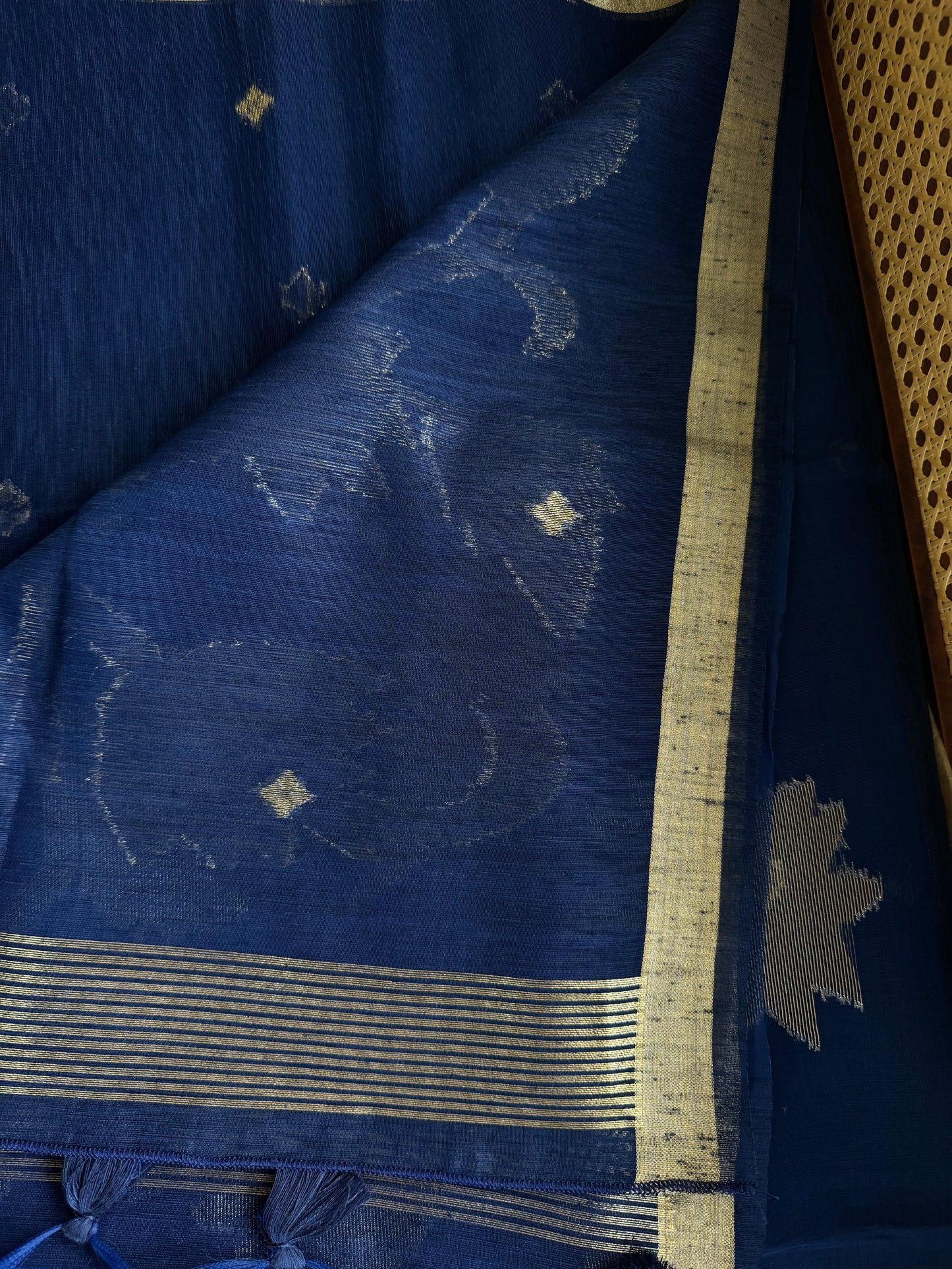 Minimal Tussar Georgette Blend Saree - Navy Blue
