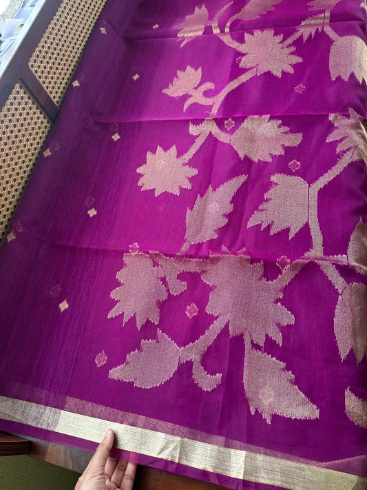 Minimal Tussar Georgette Blend Saree - Purple