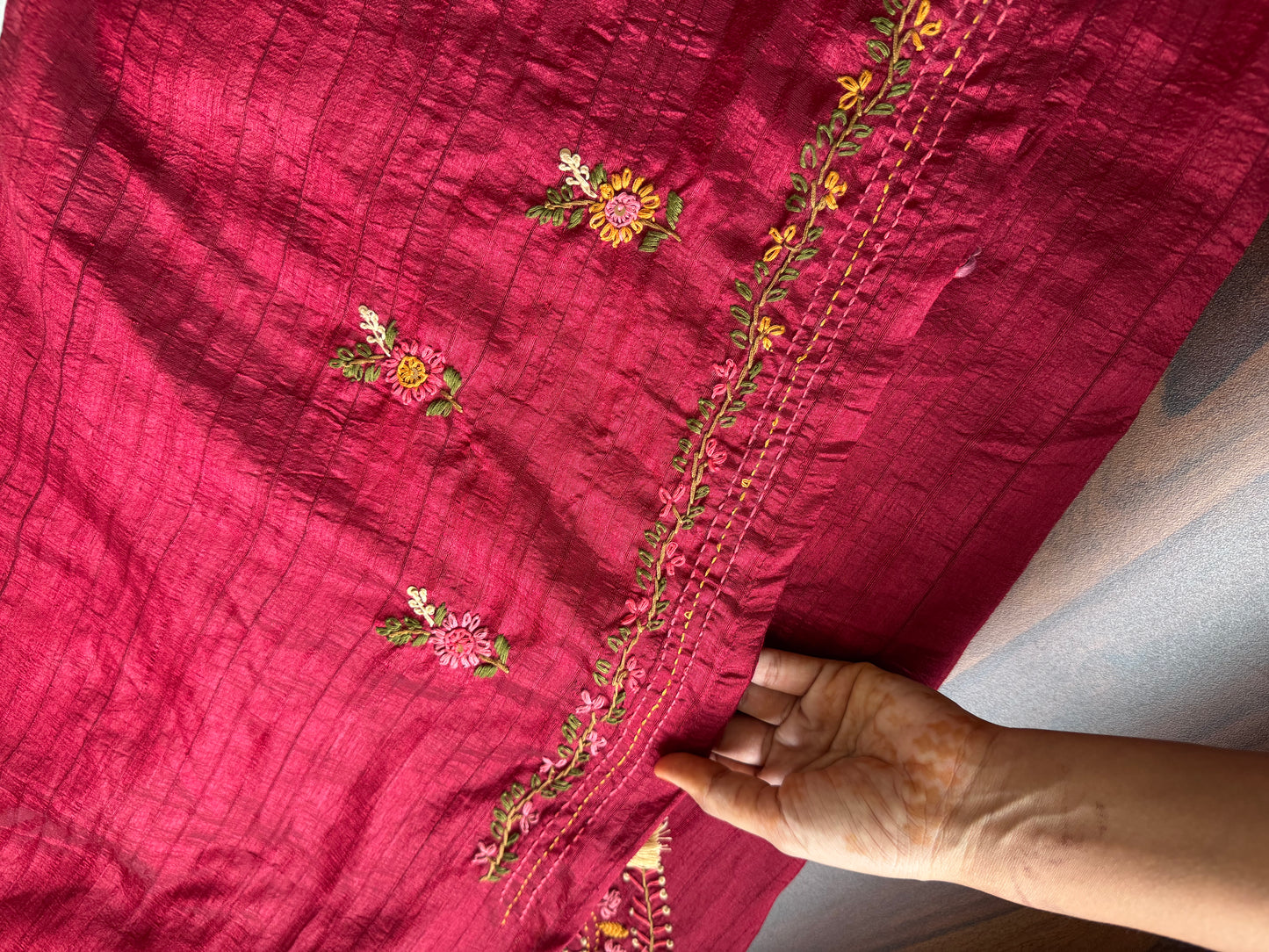 Premium Tussar Blend Saree with Handwork - Maroon