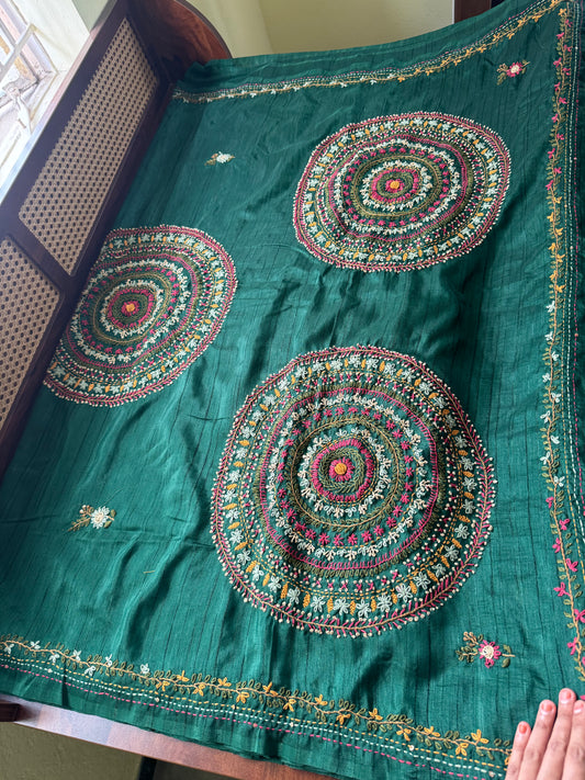 Premium Tussar Blend Saree with Handwork - Green