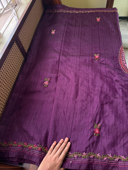 Premium Tussar Blend Saree with Handwork - Purple