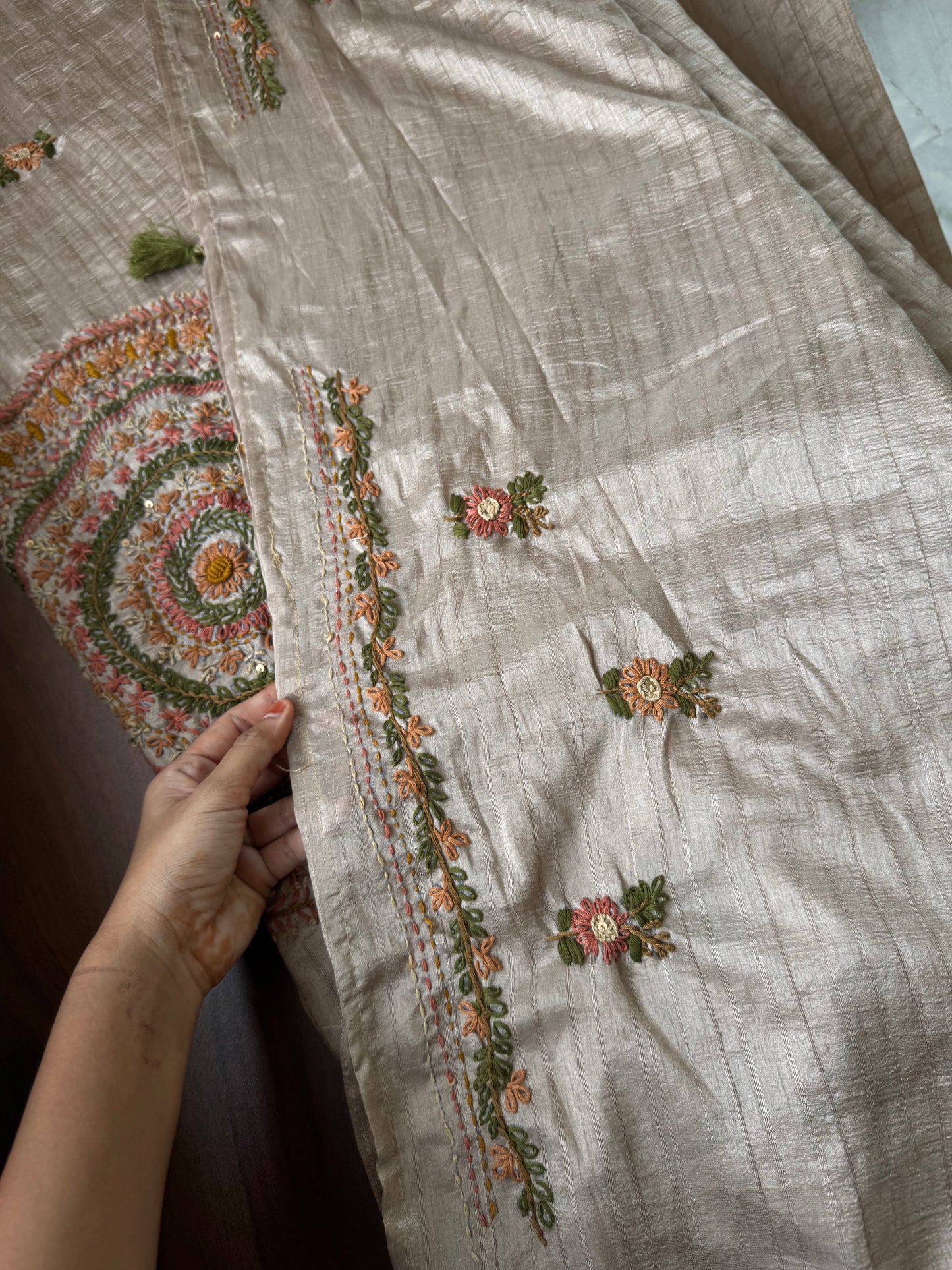 Premium Tussar Blend Saree with Handwork - Beige