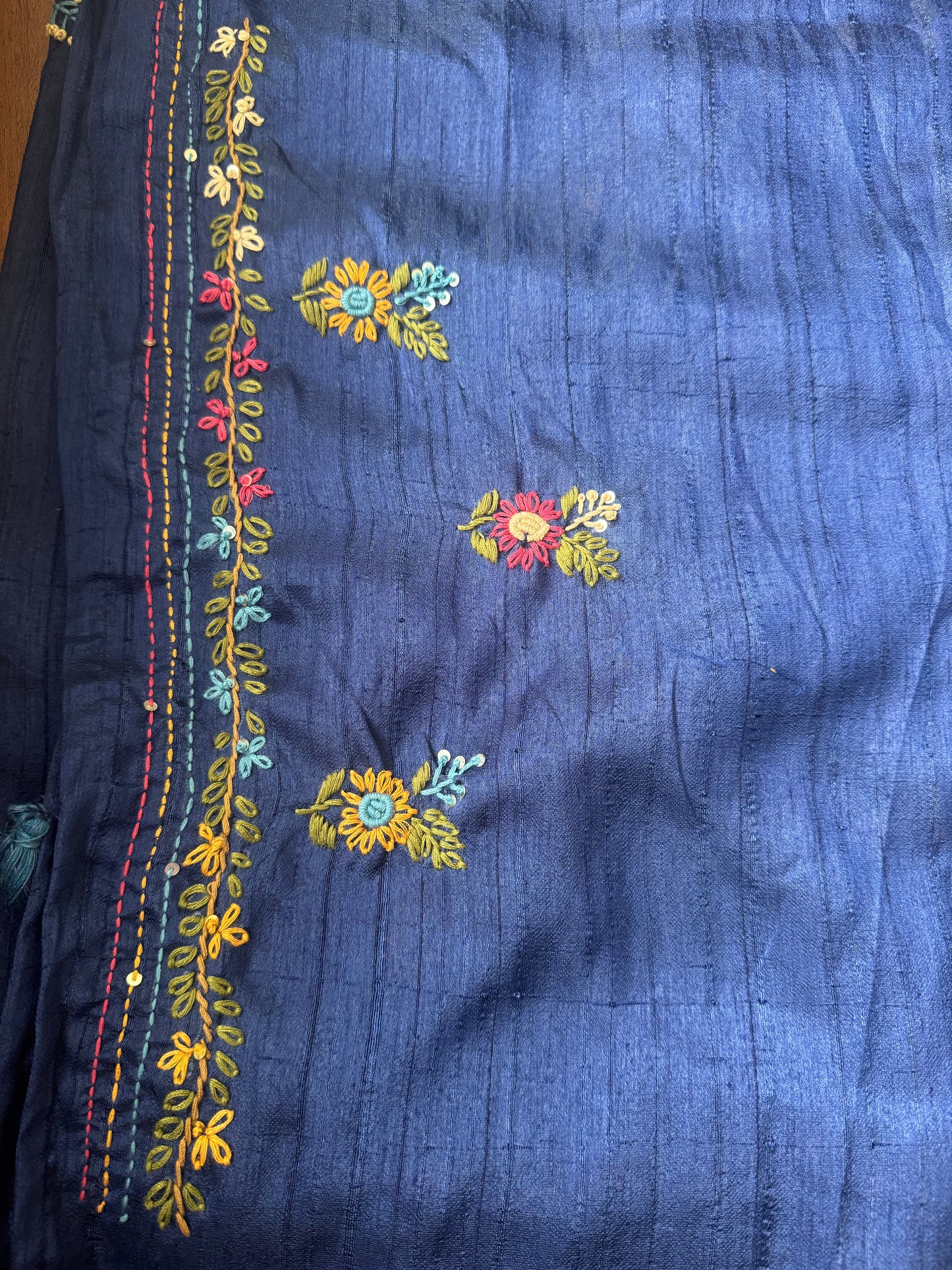 Premium Tussar Blend Saree with Handwork - Blue