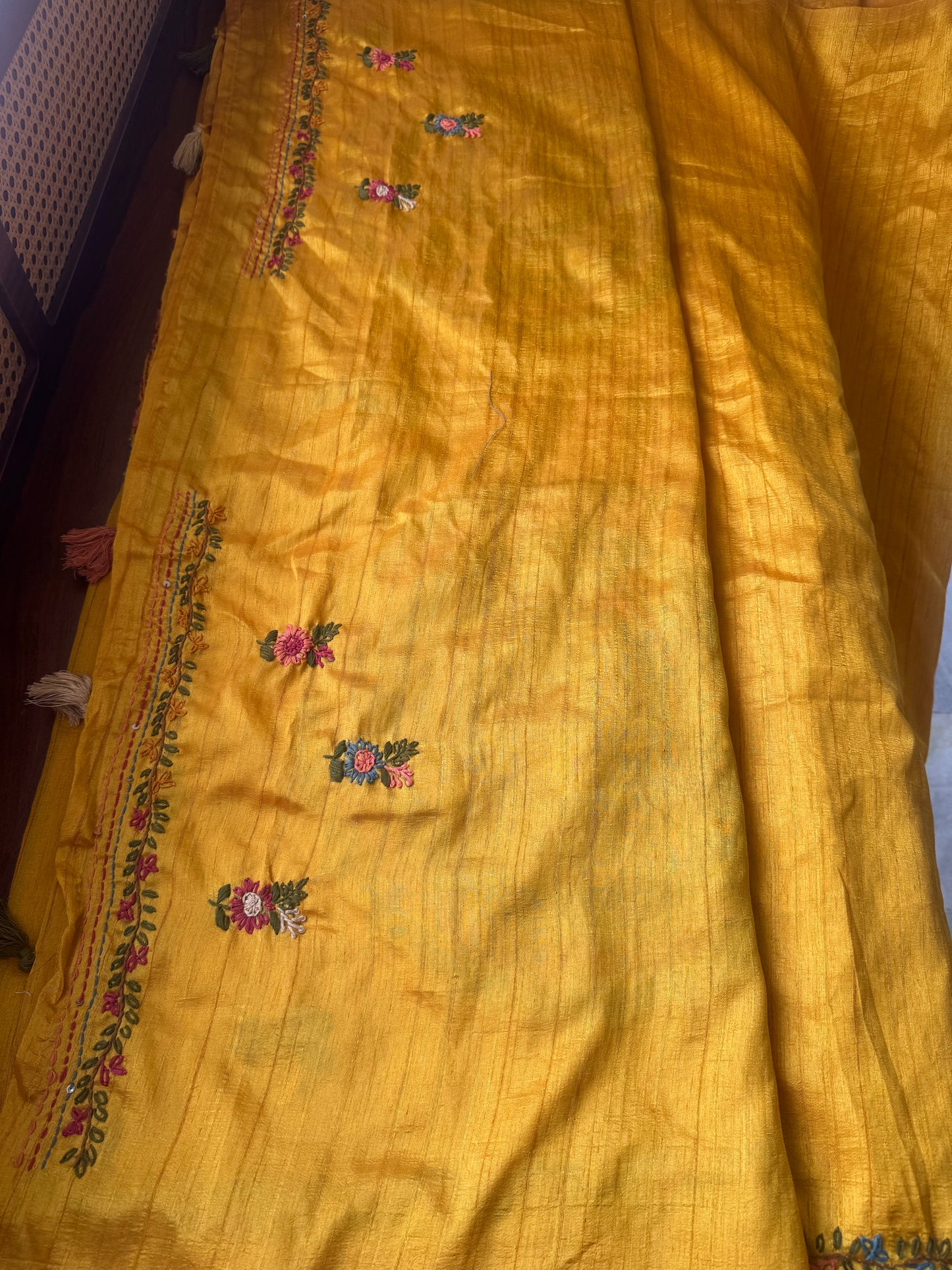Premium Tussar Blend Saree with Handwork - Yellow