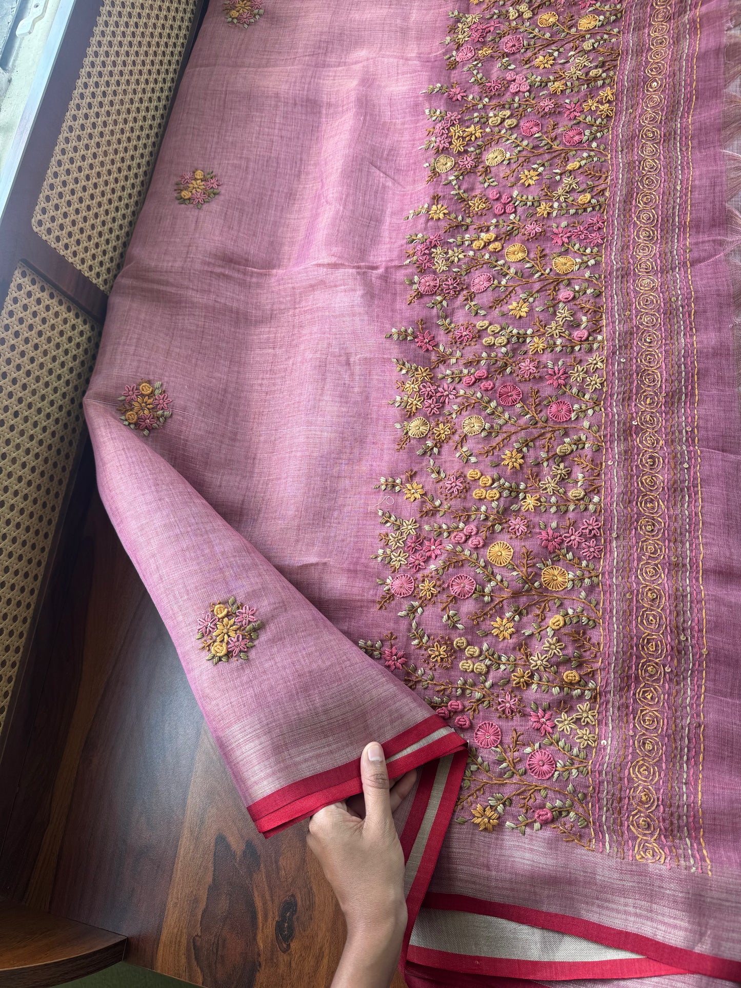 Premium Tissue Linen Sarees - Pink