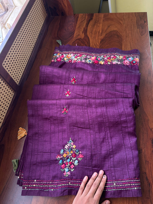 Premium Tussar Blend Saree with Handwork - Purple
