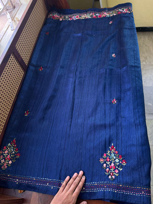 Premium Tussar Blend Saree with Handwork - Blue