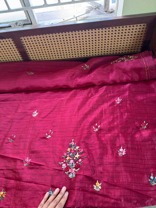 Premium Tussar Blend Saree with Handwork - Maroon