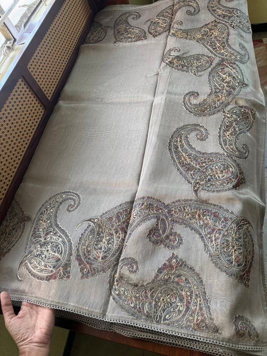 Premium Zari Tissue Saree - Grey