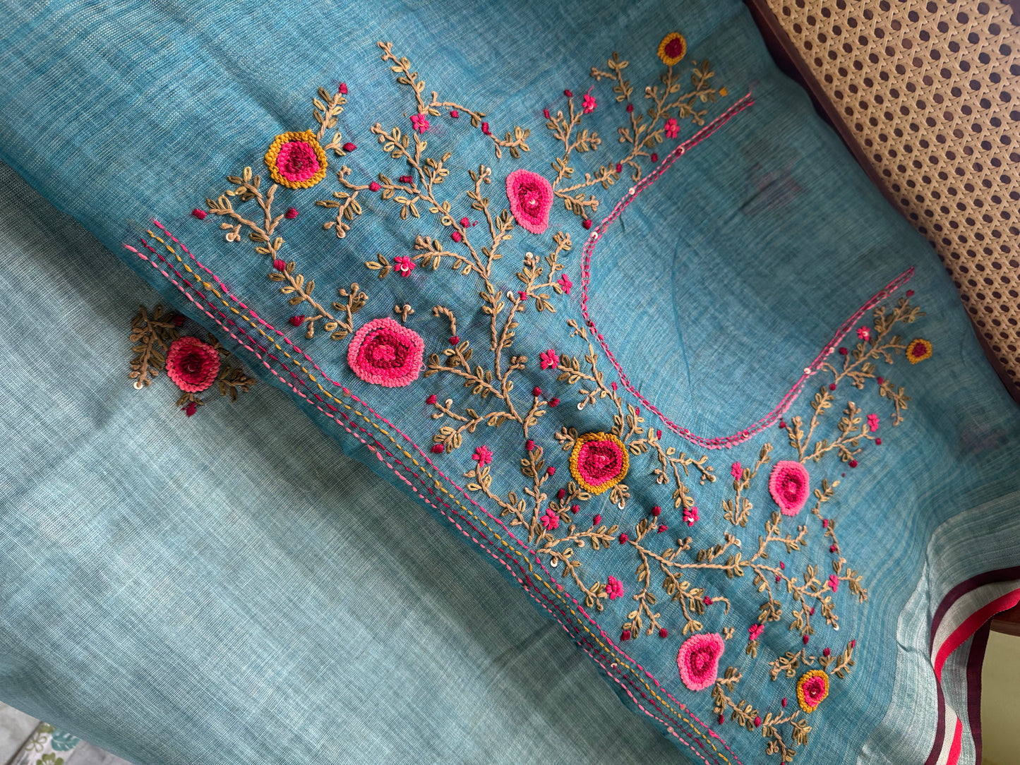 Premium Tissue Linen Sarees with heavy blouse - Blue