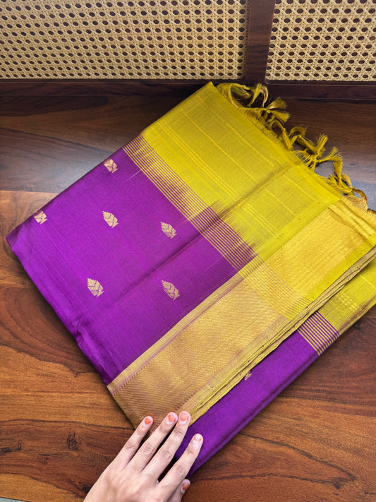 Handloom Pure Silk Cotton Saree - Purple & Yellow