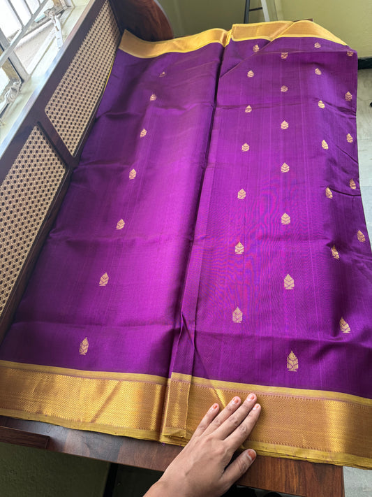Handloom Pure Silk Cotton Saree - Purple & Yellow