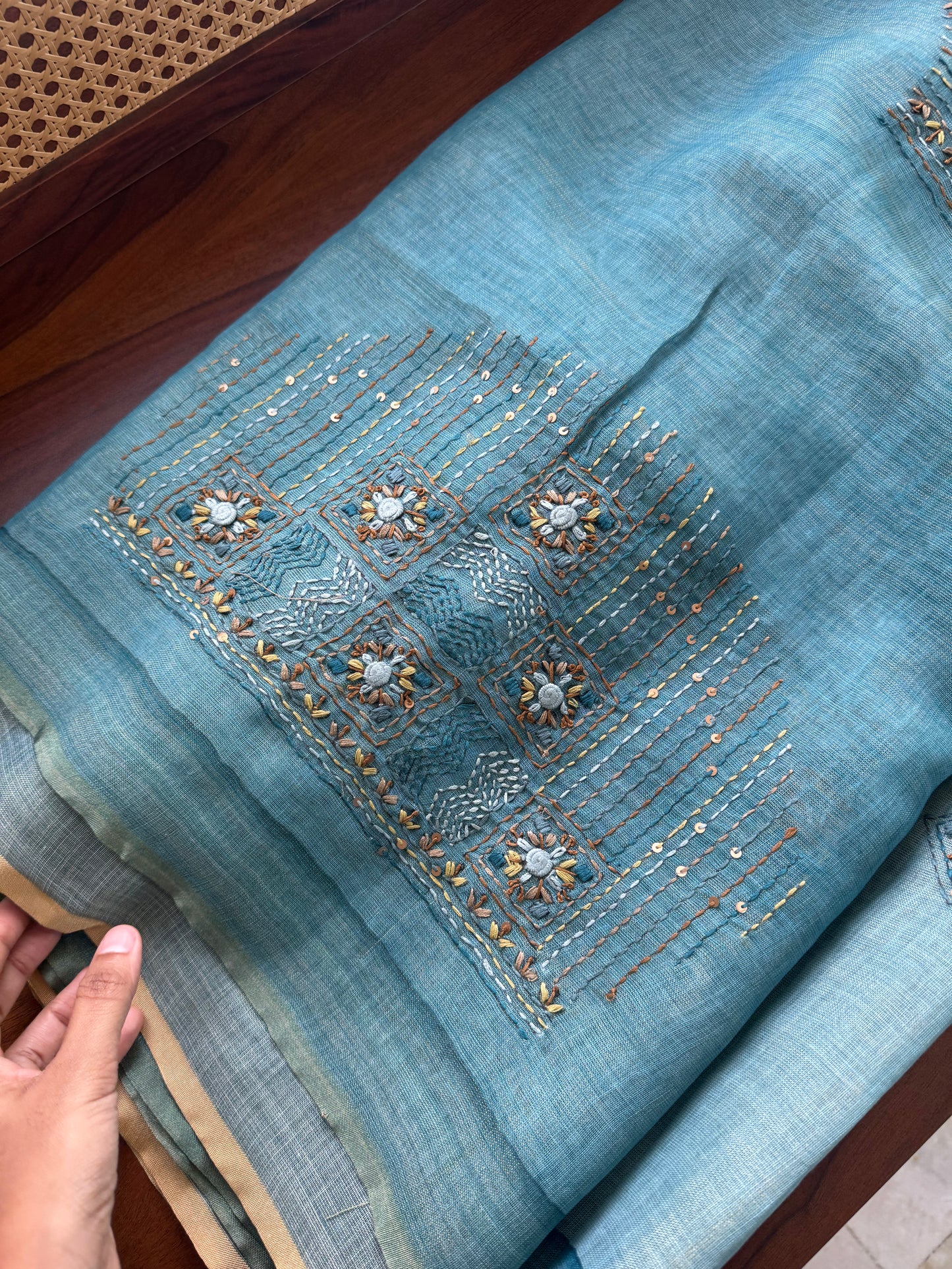 Premium Tissue Linen Sarees with heavy blouse - Blue