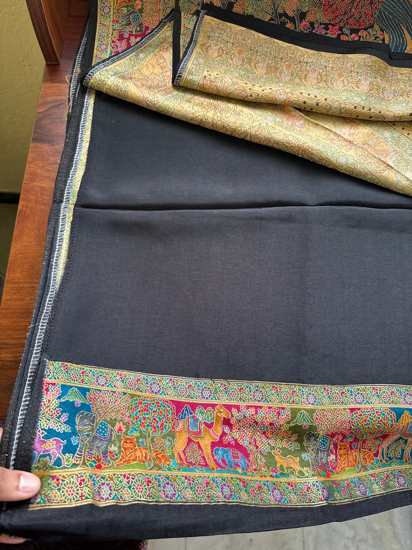 Luxe Pashmina Style Semi Silk Saree - Black