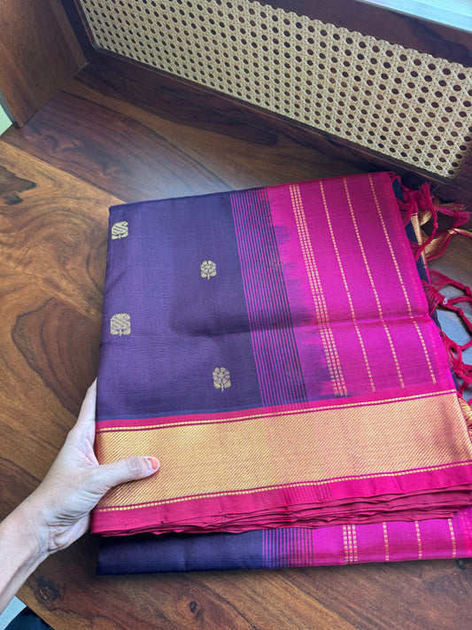 Handloom Pure Silk Cotton Saree - Jamun & Kumkum Pink
