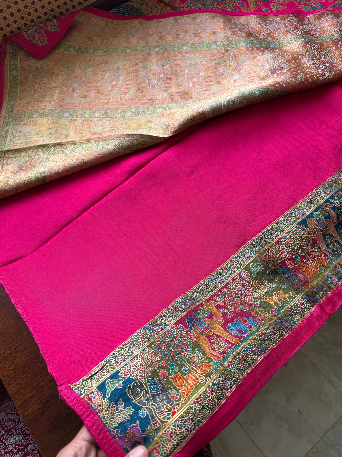 Luxe Pashmina Style Semi Silk Saree - Pink