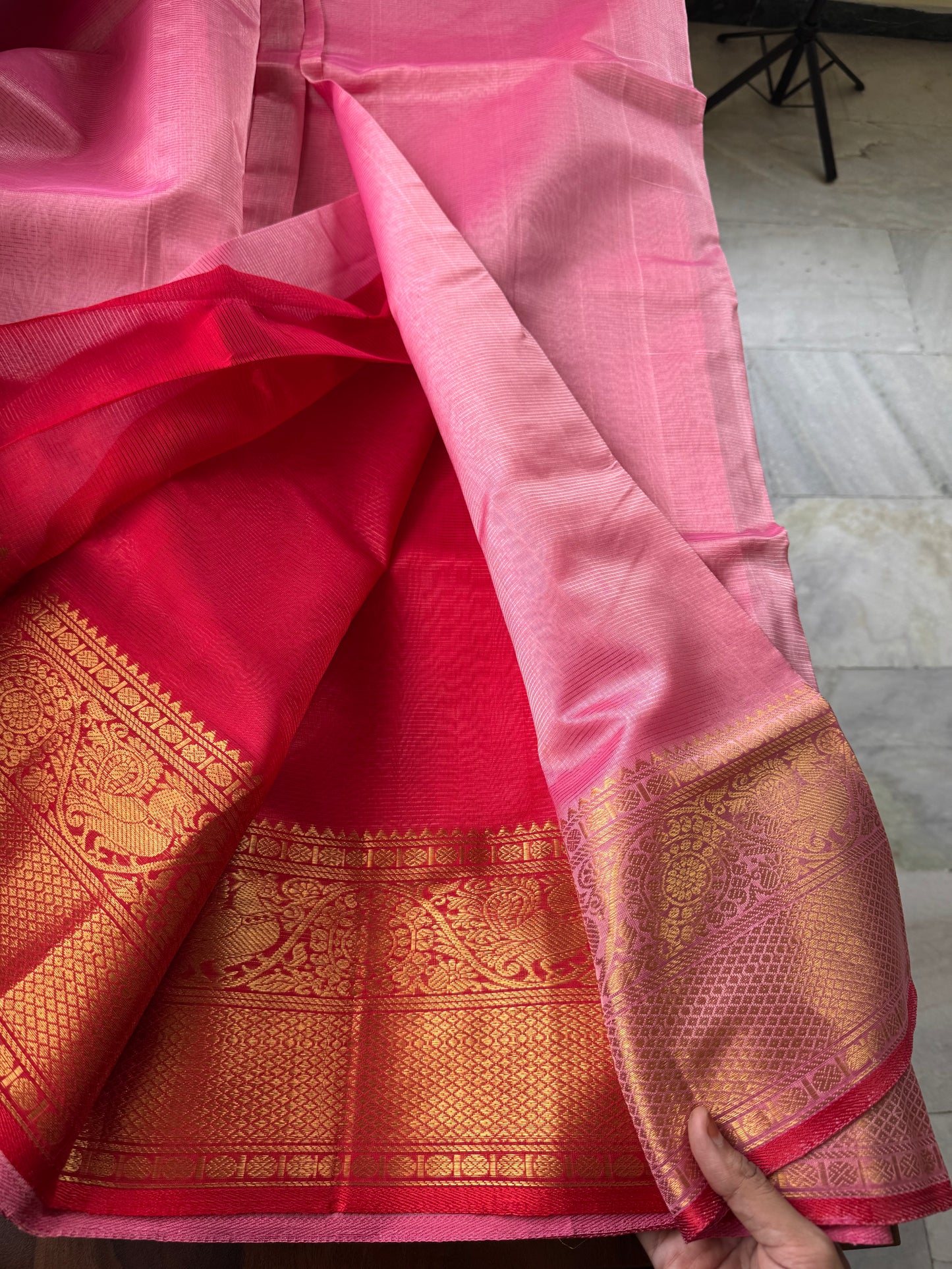Mangalagiri Handloom Pure Silk Cotton Saree - Pink & Red