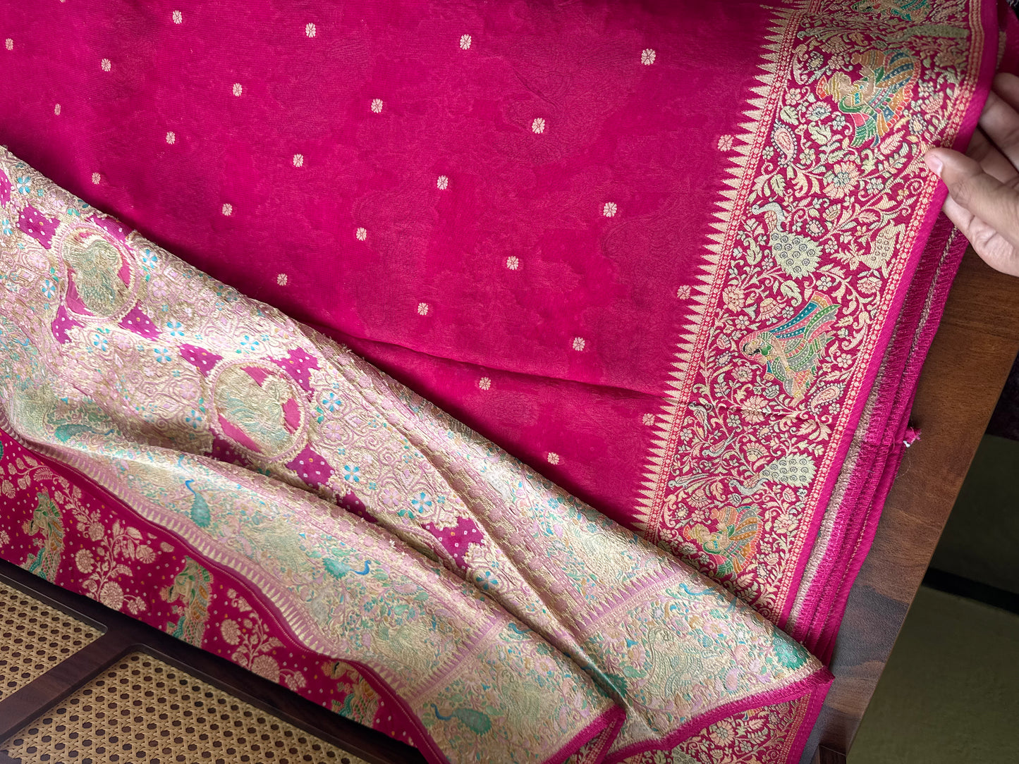 Radhe Krishna Georgette Banarasi Saree - Pink