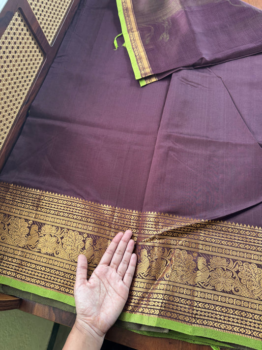 Mangalagiri Handloom Pure Silk Cotton Saree - Brown & Green