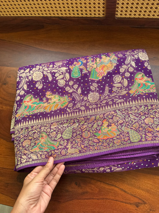 Radhe Krishna Georgette Banarasi Saree - Violet