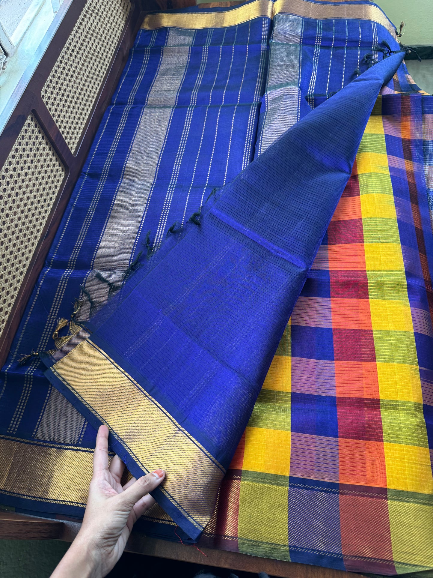 Handloom Pure Silk Cotton Saree - Checks Multicolor