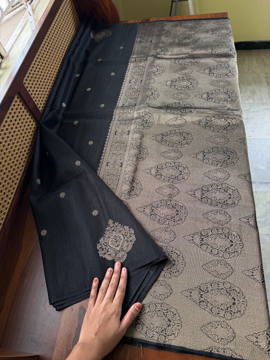 Semi Raw Silk Saree - Black