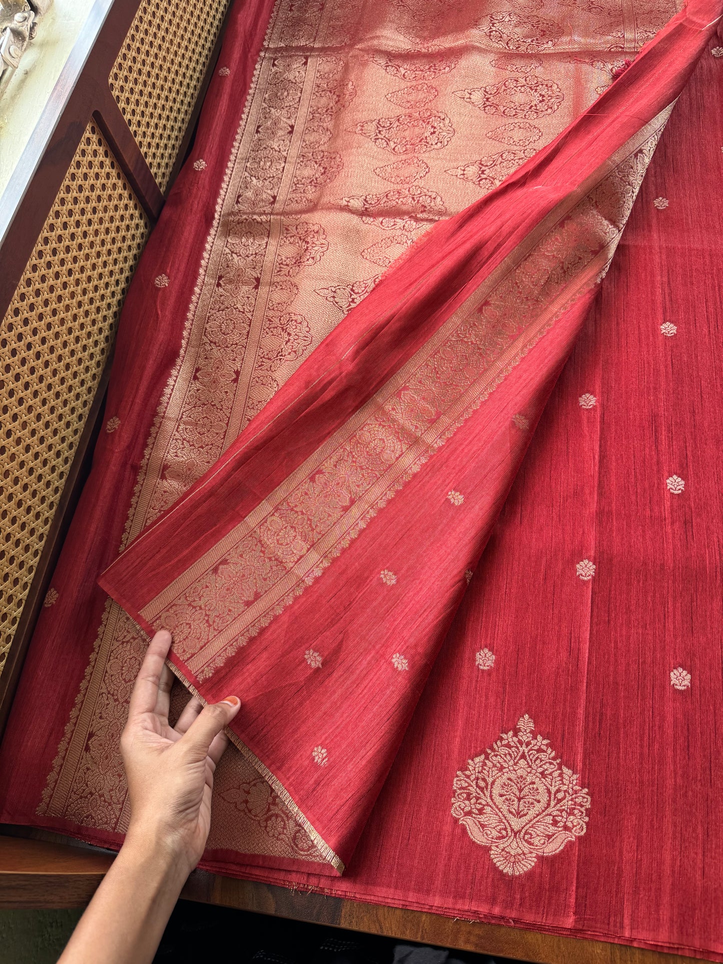 Semi Raw Silk Saree - Rustic Red