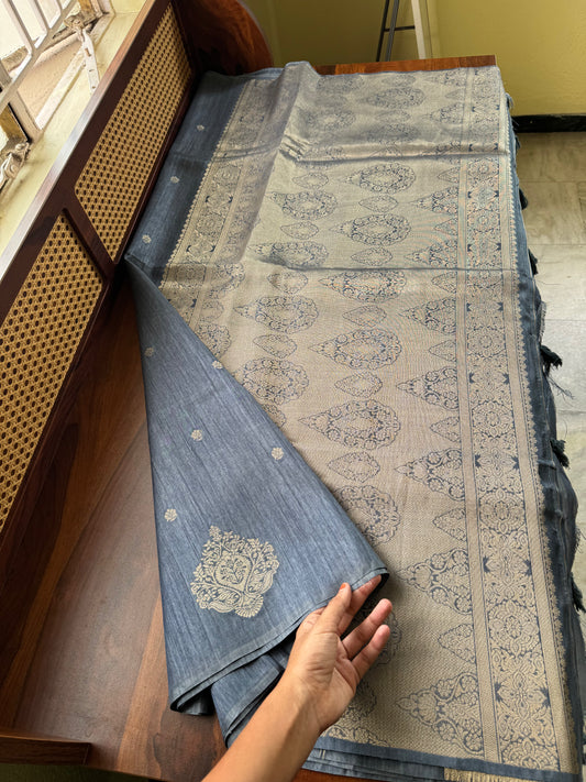Semi Raw Silk Saree - Greyish Blue