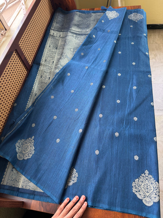 Semi Raw Silk Saree - Blue