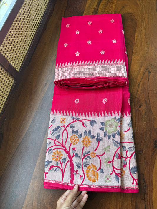 Tussar Georgette Semi Silk Saree - Rani Pink