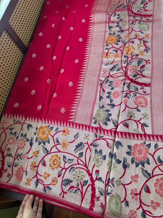 Tussar Georgette Semi Silk Saree - Rani Pink