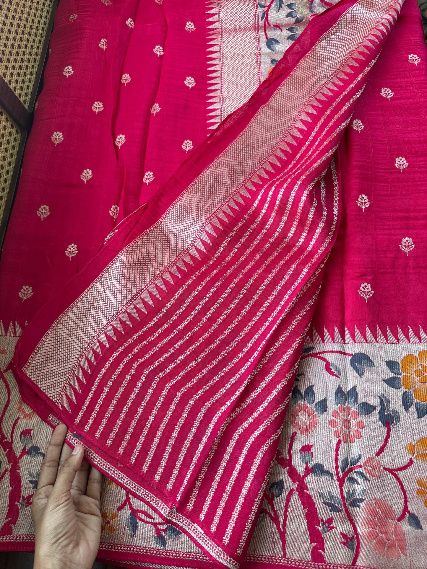 Tussar Georgette Semi Silk Saree - Rani Pink