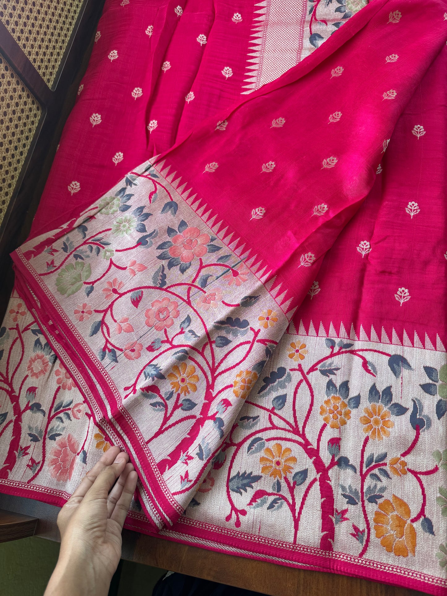 Tussar Georgette Semi Silk Saree - Rani Pink