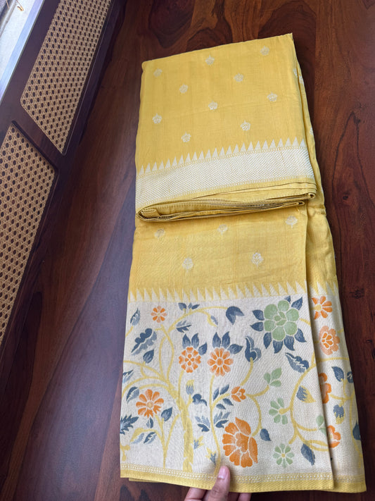 Tussar Georgette Semi Silk Saree - Yellow