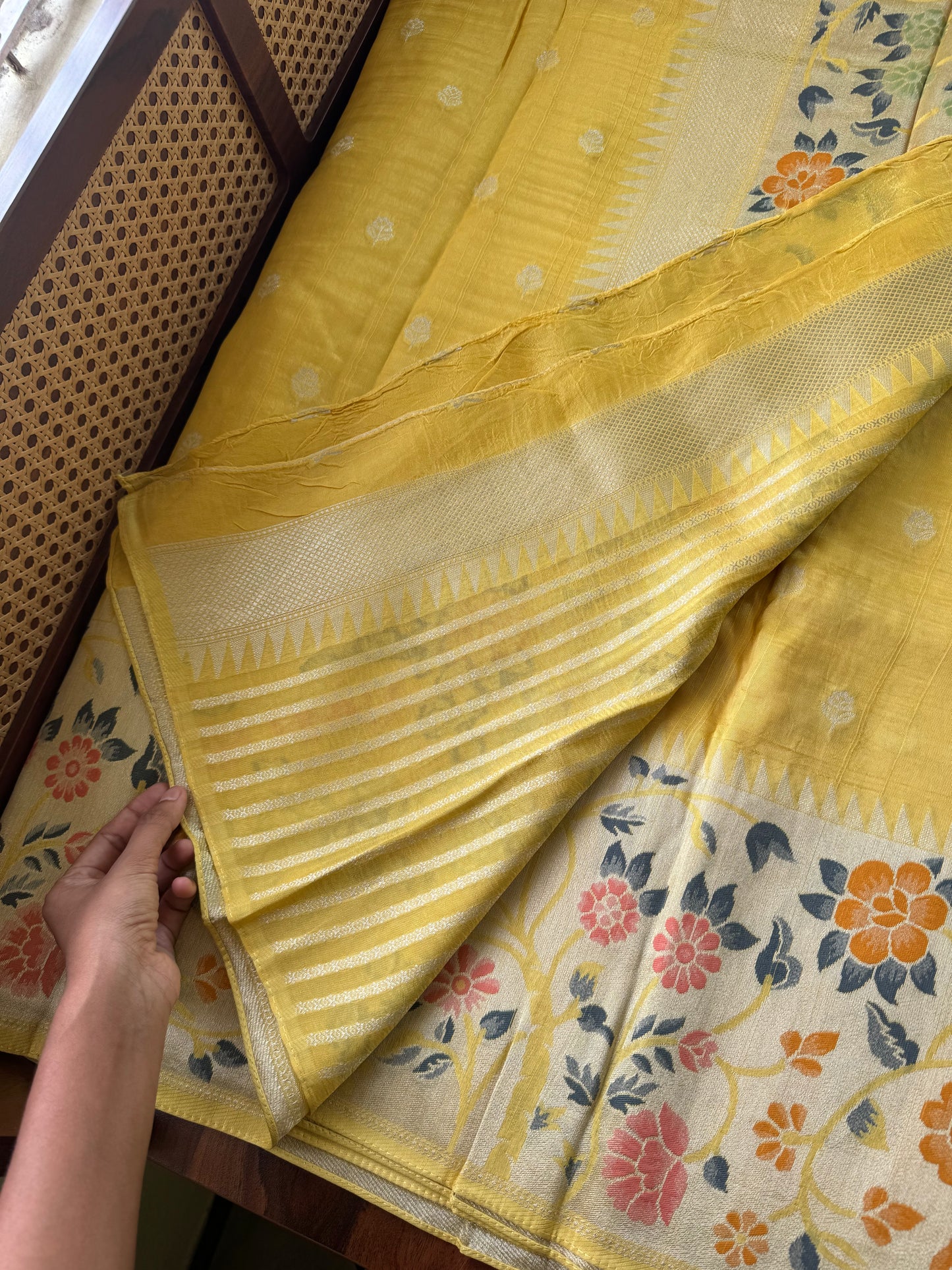 Tussar Georgette Semi Silk Saree - Yellow
