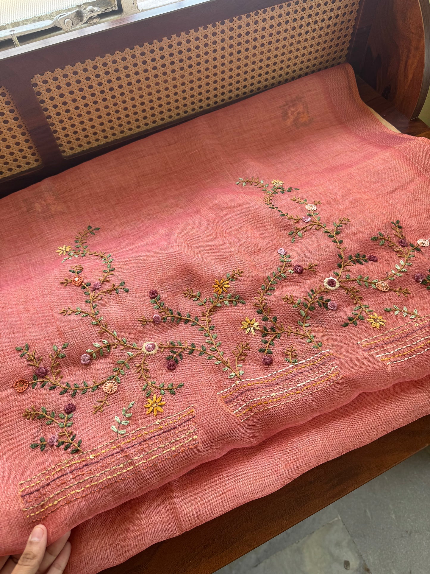 Premium Tissue Linen Sarees with heavy blouse - Peach