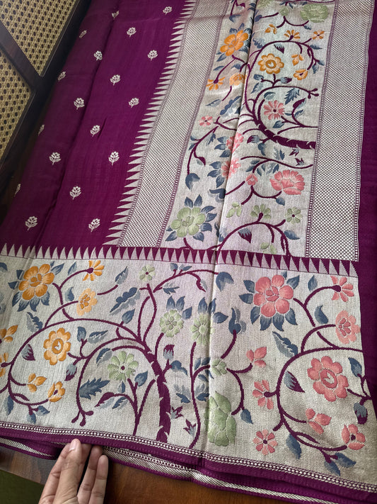 Tussar Georgette Semi Silk Saree - Wine Purple