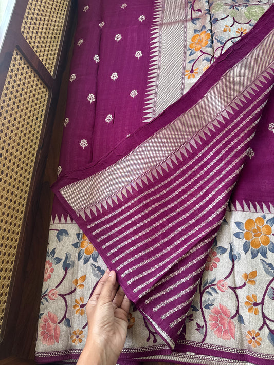 Tussar Georgette Semi Silk Saree - Wine Purple