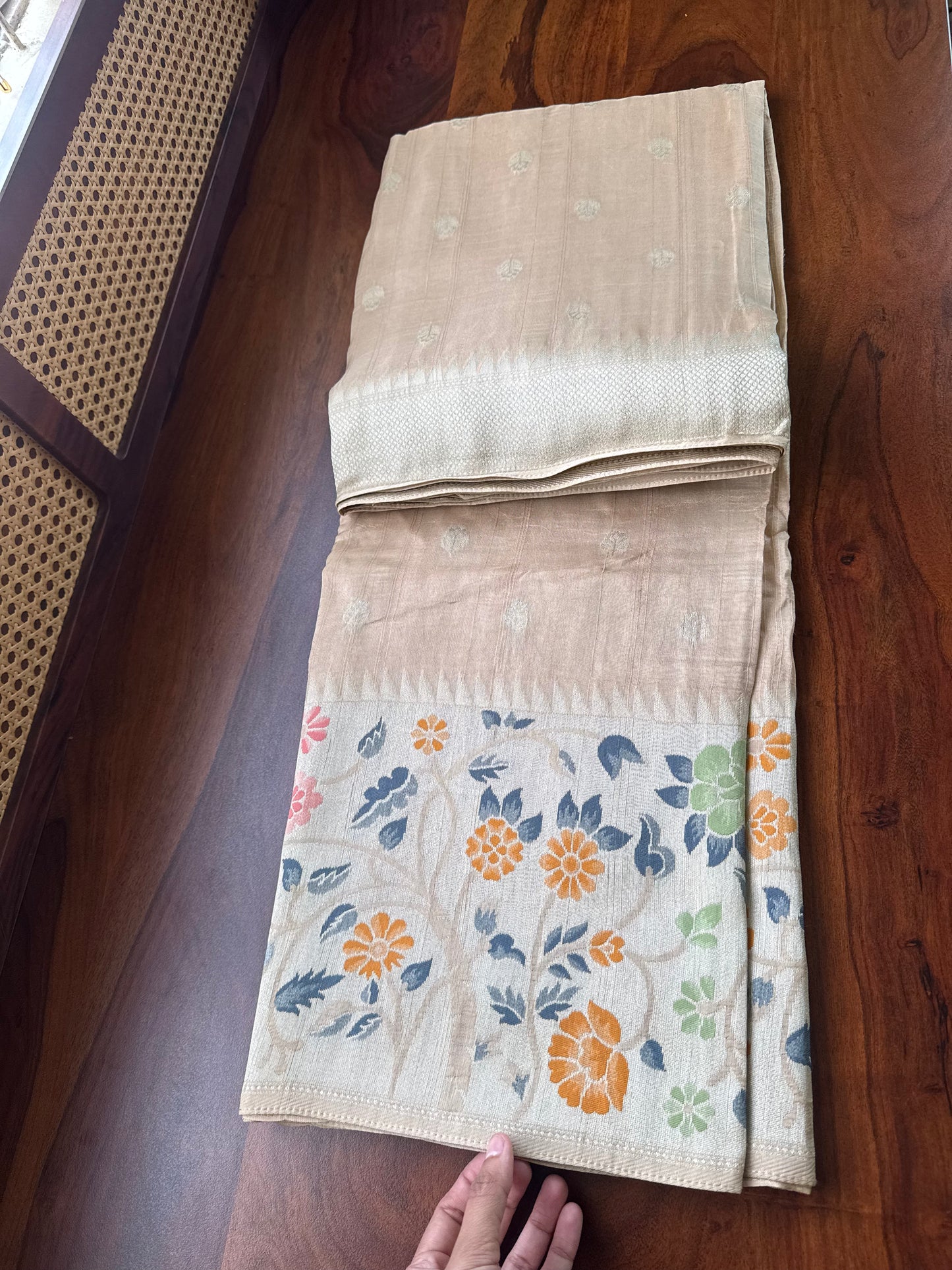Tussar Georgette Semi Silk Saree - Beige