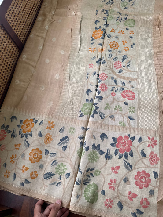 Tussar Georgette Semi Silk Saree - Beige