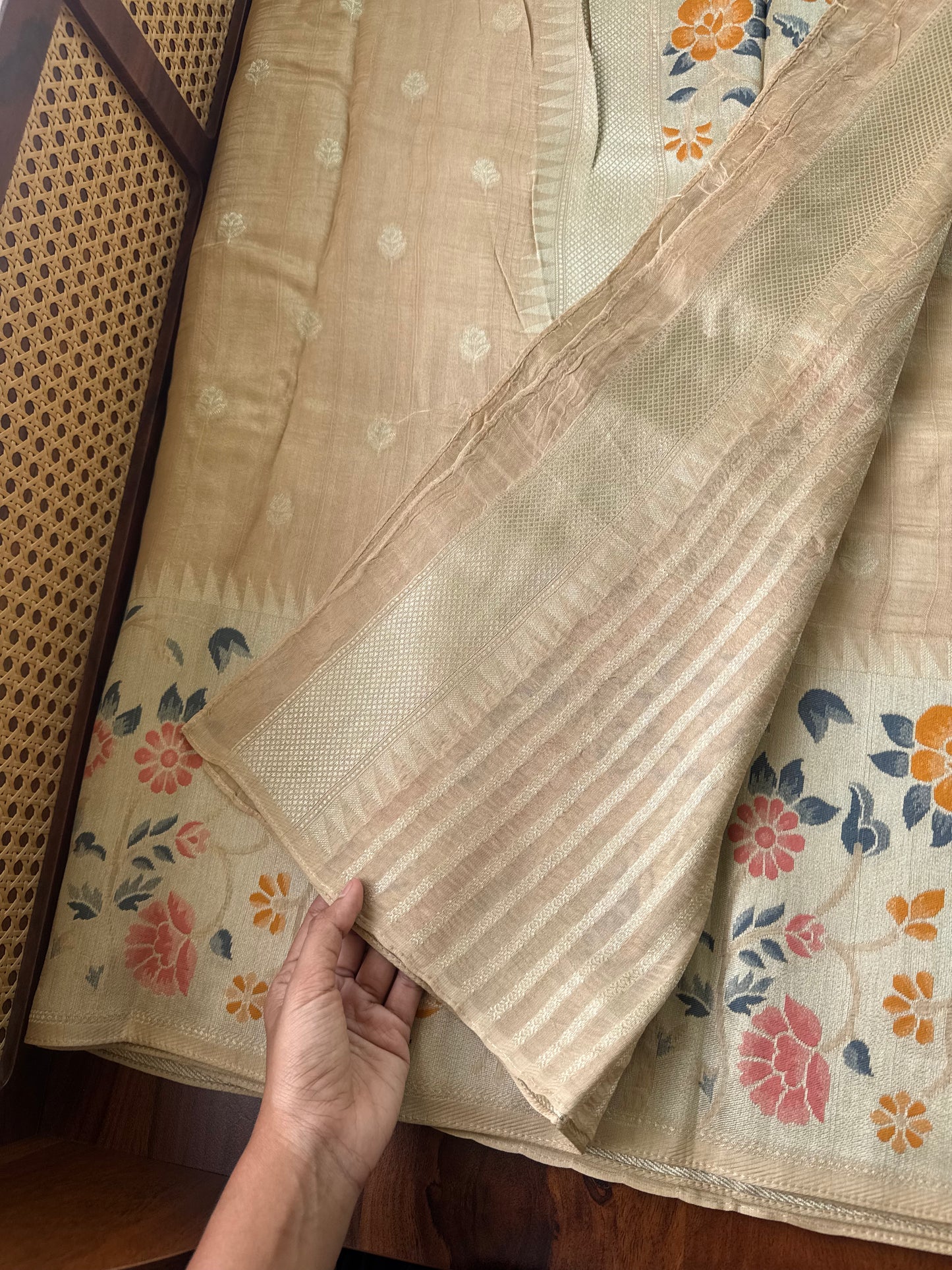 Tussar Georgette Semi Silk Saree - Beige