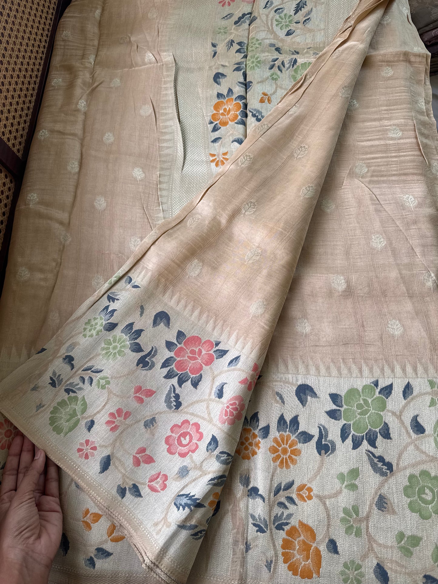 Tussar Georgette Semi Silk Saree - Beige