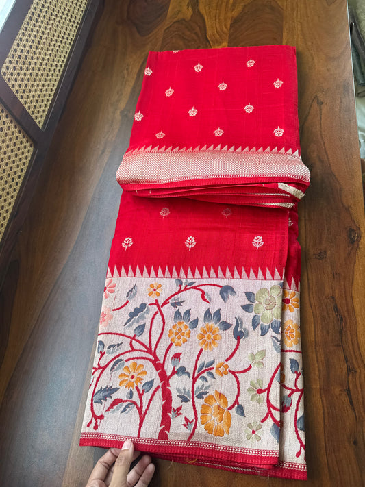 Tussar Georgette Semi Silk Saree - Red