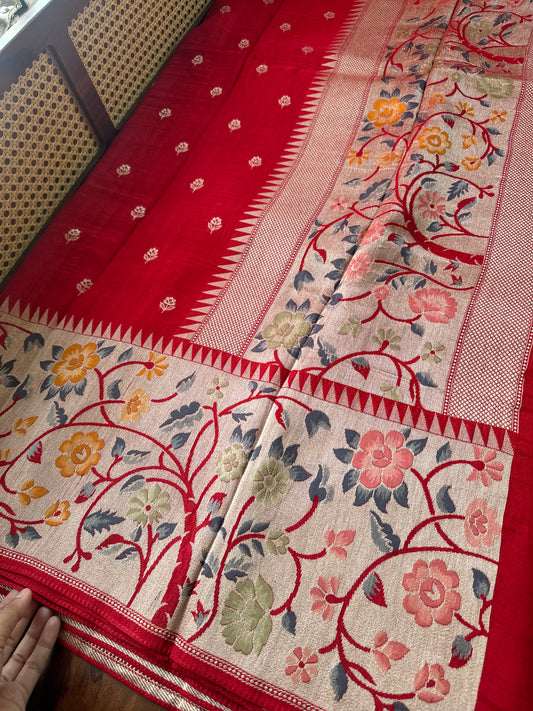 Tussar Georgette Semi Silk Saree - Red