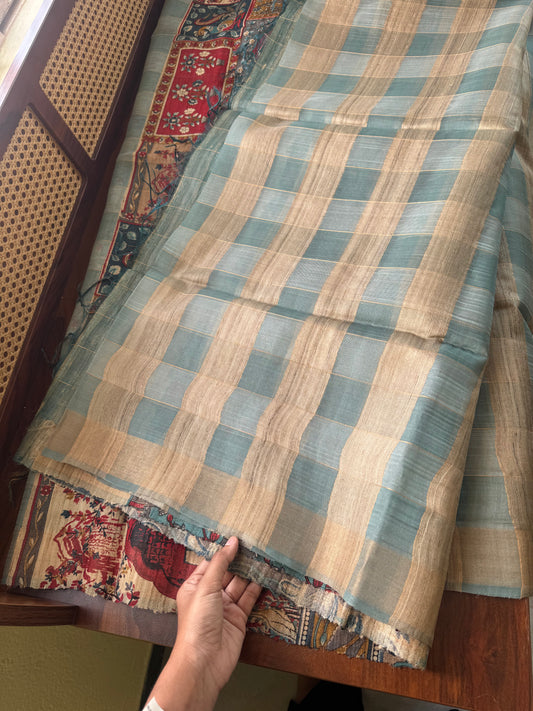 Pure Tussar Organza Saree - Blue