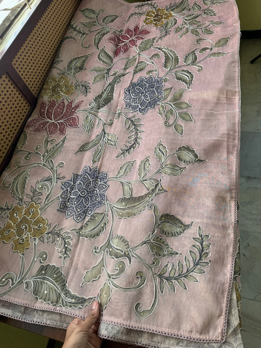 Premium Zari Tissue Saree - Rose Gold