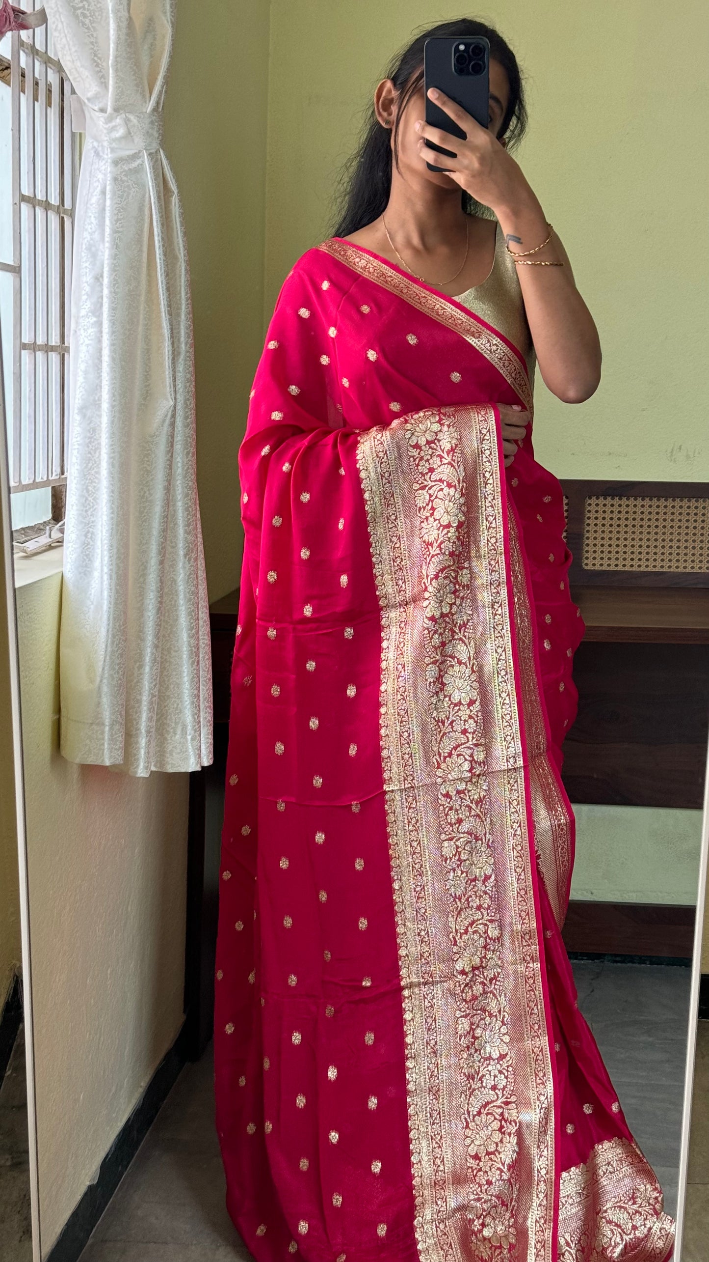 Soft Chinoon Crepe Saree - Pink