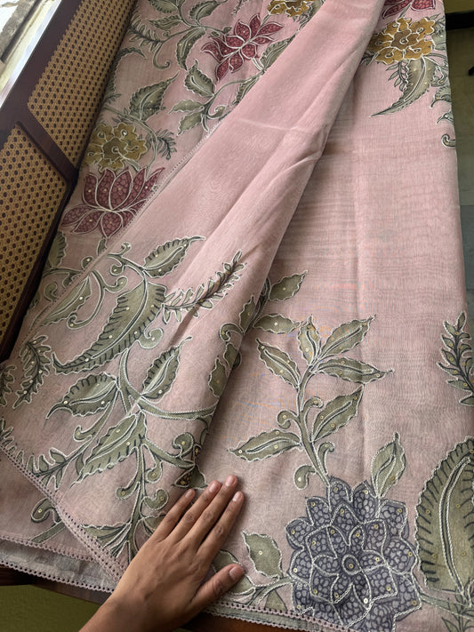 Premium Zari Tissue Saree - Rose Gold