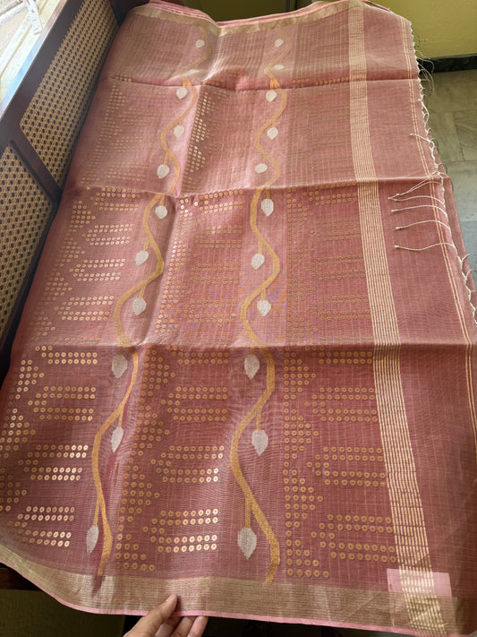 Pure Kora Jamdhani Saree - Pink