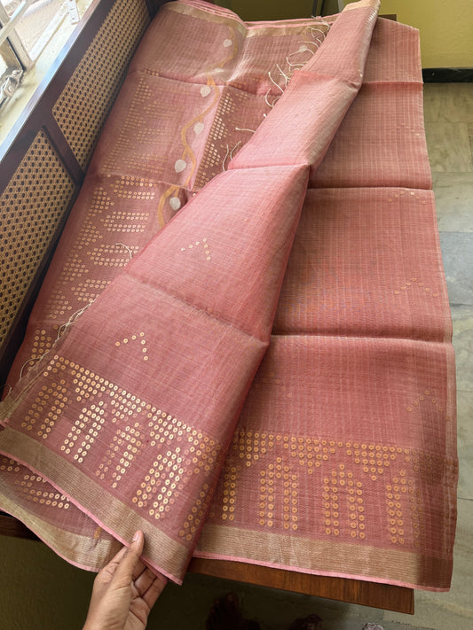 Pure Kora Jamdhani Saree - Pink